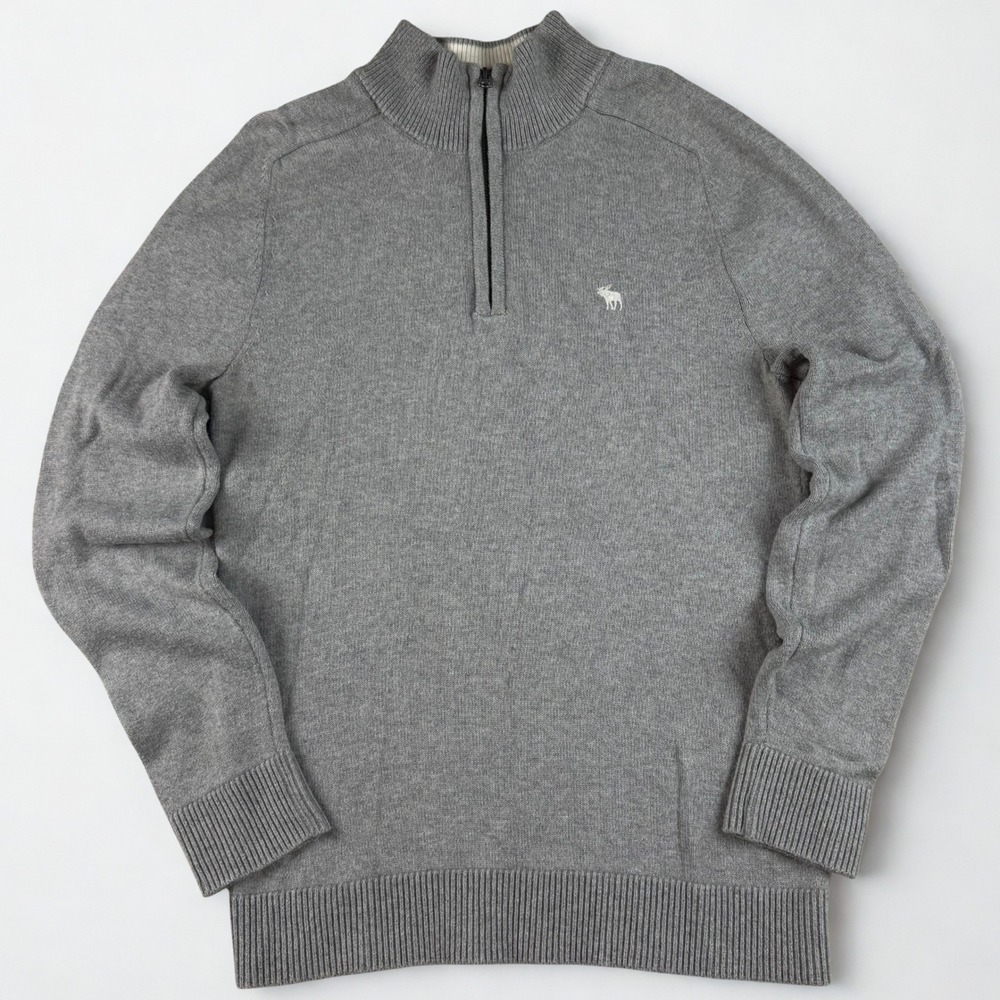 Abercrombie & Fitch Quarter Zip Cashmere Blend Sweater Mens S‎ Grey Cotton Knit